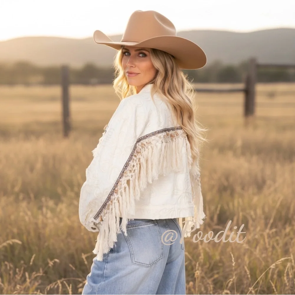 GALITA cream western vibes crop embellished jacket Small - Picture 3 of 6